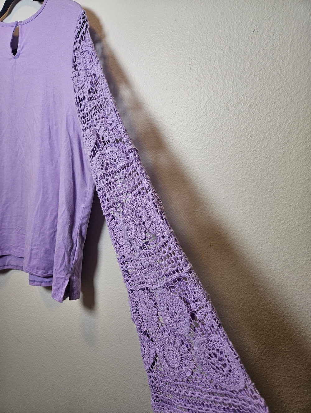 Diane Gilman Dg2 Lace Sleeve Top Lilac Size 1x New Bell Sleeve Relaxed Fit - Picture 4 of 11
